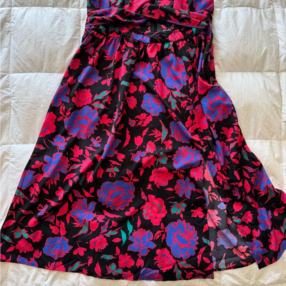 SHEIN Black Maxi Dress with Red and Blue Floral Print